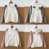 2Z1 8毛茸茸可爱甜美风软萌保暖连帽撞色家居服可外穿外套H25