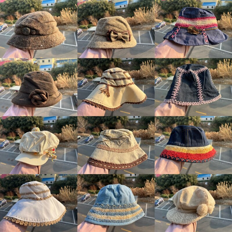 3S-61单面带！森系温柔风花朵花边气装饰百搭减龄保暖渔夫帽Z26-1