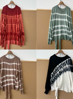 楼4-69圆领长袖美式慵懒风街头设计感扎染宽松显瘦套头上衣Y26-2