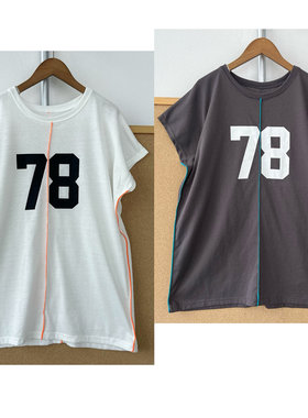 O1-113韩范圆领数字78图案印花撞色明线飞袖T恤显瘦百搭上衣Z26-7