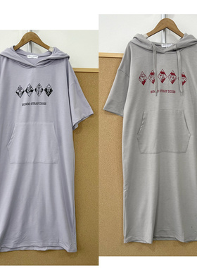 3F-28日系动漫风连帽连衣裙女慵懒风休闲人造丝凉感舒适亲肤T26-3