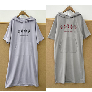 3F-28日系动漫风连帽连衣裙女慵懒风休闲人造丝凉感舒适亲肤T26-3