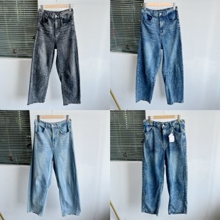 H26 水洗做旧直筒宽松舒适小众设计感阔腿牛仔裤 236春秋美式