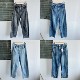 H26 水洗做旧直筒宽松舒适小众设计感阔腿牛仔裤 236春秋美式