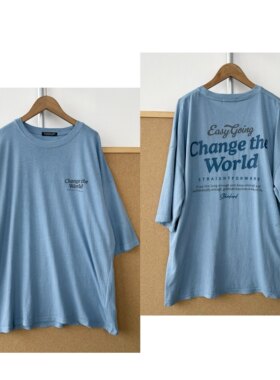 2M-76字母印花短袖T恤夏季复古慵懒风中长款落肩袖上衣J26-3