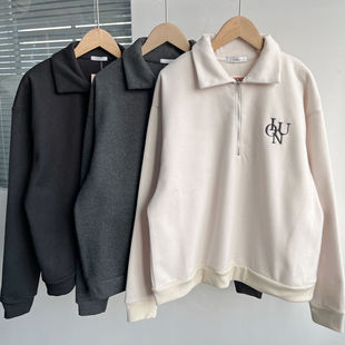 宽松休闲运动翻领半拉链套头卫衣学院风显瘦Y25 韩版 55秋冬季