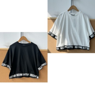 T恤字母拼接设计感百搭舒适设计感休闲上衣J25 44简约短袖