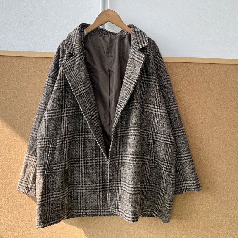 楼11A-27秋季无扣温柔风外套简约格子通勤气质日潮百搭文艺Y25-11