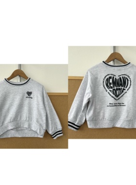 3P-16儿童款爱心字母印花刺绣长袖卫衣甜酷风条纹短款上衣J26-4