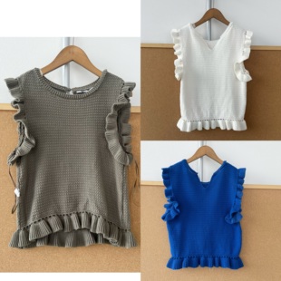 H25 短款 46韩系小众设计感荷叶边温柔系针织背心显瘦无袖 楼11A