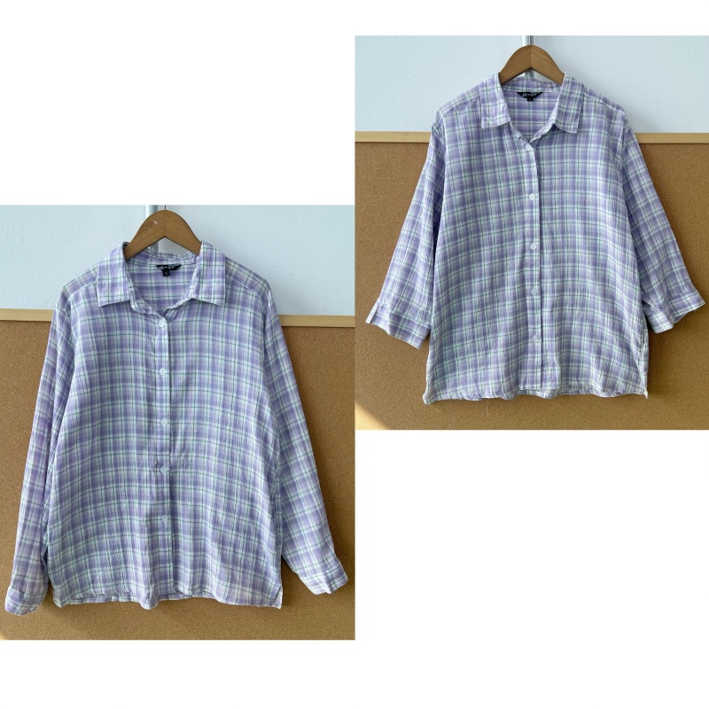 2M-69格子纽扣衬衫纯棉韩版街头休闲宽松气质撞色叠穿文艺Y25-11