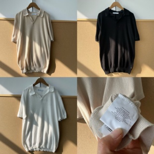 上衣J26 西3 肌理感舒适打底内搭基础款 针织衫 64纯棉简约V领短袖