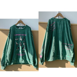 日潮复古街头条纹十只狗图案印花后背刺绣卫衣Y26 2B1 73牛货