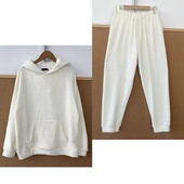 Z25 2P1 59半边绒耳朵连帽家居睡衣卫衣软糯舒适百搭高腰睡裤