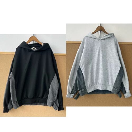 2M1-92日潮连帽撞色拼接牛仔卫衣酷感亚比风宽松百搭衣潮J26-8