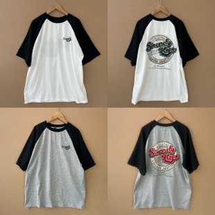 T恤宽松休闲百搭撞色拼接插肩H25 2J1 字母毛巾绣短袖 夏季 24韩版