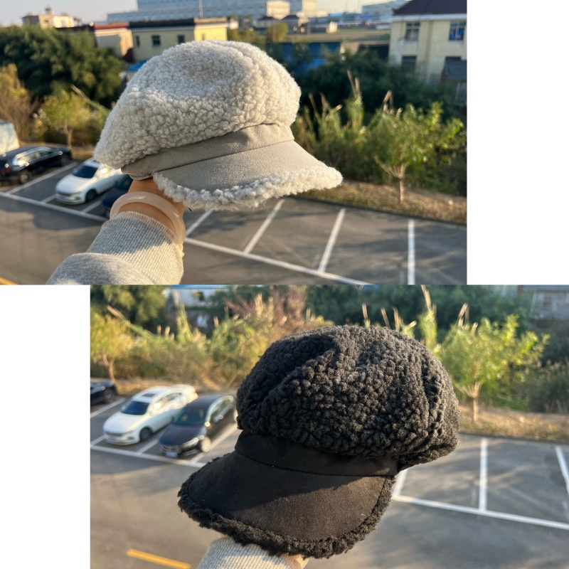 3d-45仿羊羔绒八角帽画家帽女秋冬复古文艺显脸小防风Y25-11