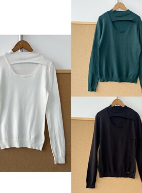 R3-67修身显瘦半高领镂空针织衫上衣内搭打底设计感长袖Y26-1