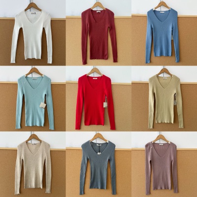 Q3-68韩系温柔风V领针织衫修身显瘦软糯长袖多色打底衫上衣H25-10