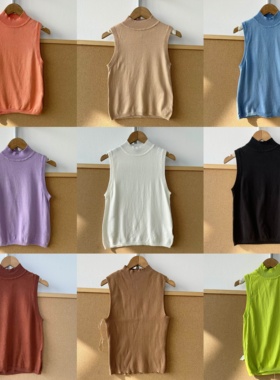 南3-90半高领简约无袖针织背心修身打底温柔风叠穿上衣J25-12
