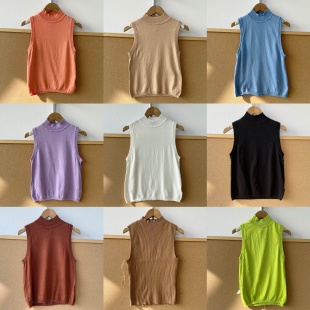 打底温柔风叠穿上衣J25 针织背心修身 90半高领简约无袖 南3
