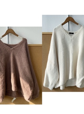 O1-99日系V领简约软糯舒适温柔慵懒风宽松遮肉显瘦气质毛衣Z25-12