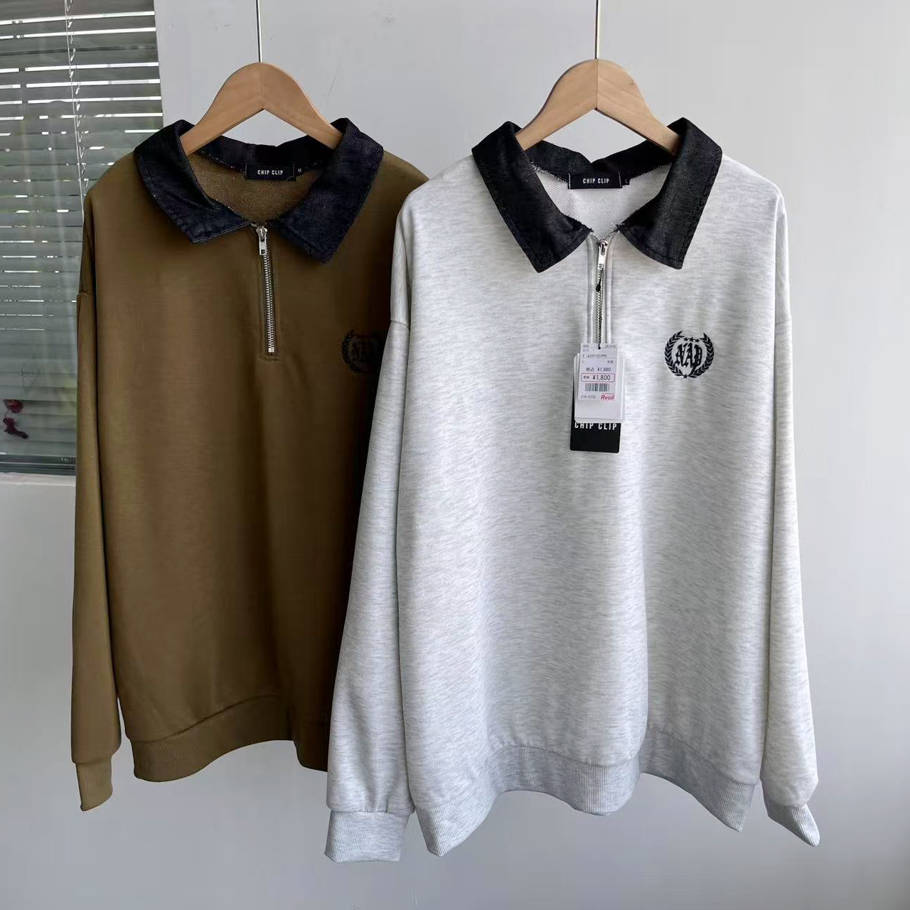 u1-244春款撞色半拉链翻领卫衣式外套长袖上衣休闲慵懒遮肉D25-3