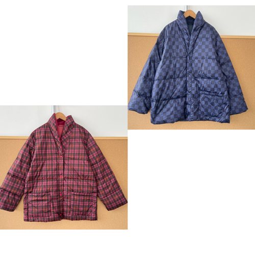 2V1-44日单白鸭绒羽绒服复古格纹立领棋盘格慵懒风保暖外套H25-11