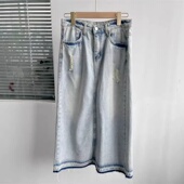 北3 女士显瘦复古做旧开叉牛仔半身裙简约百搭宽松Y6 27中长款