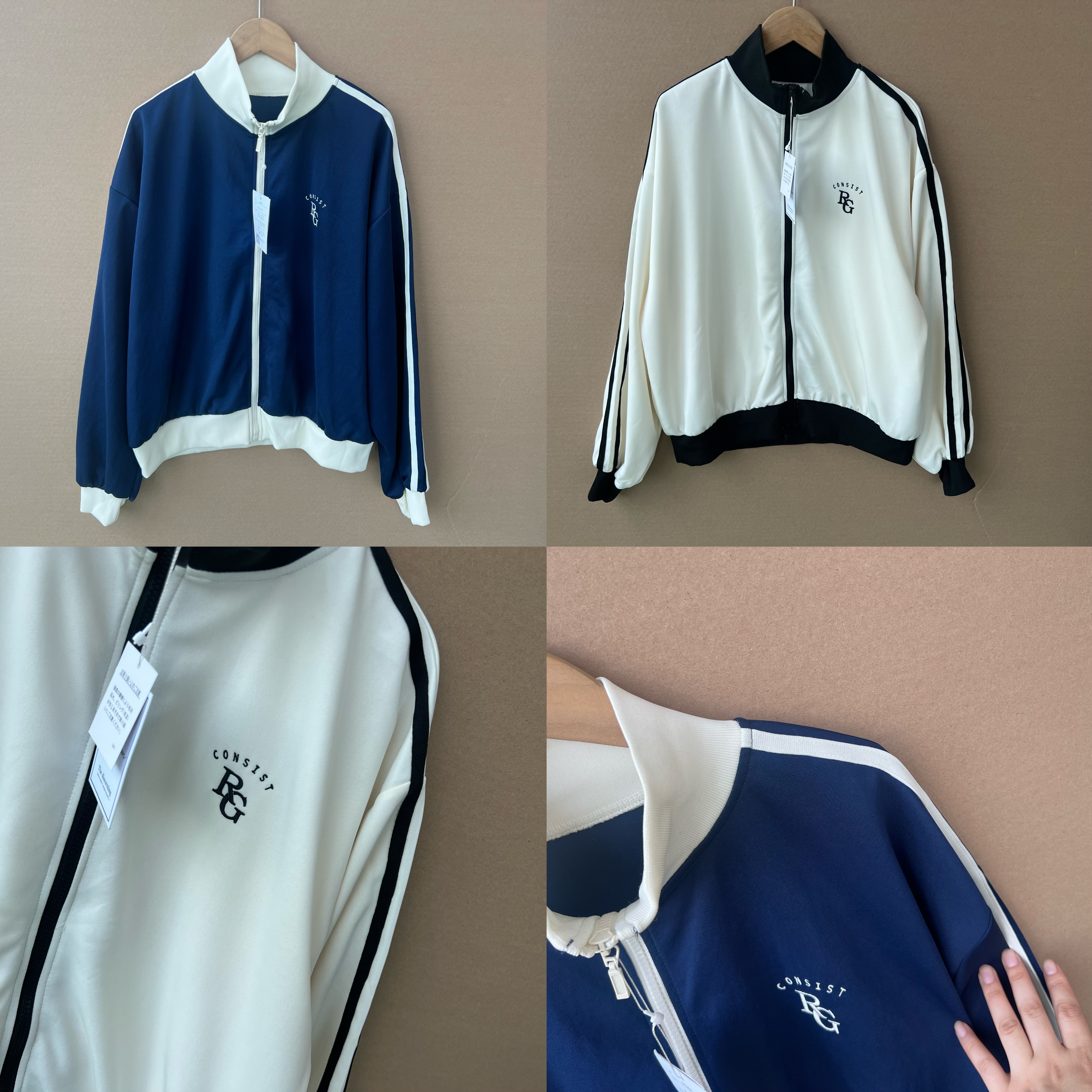 2O-27春秋立领拉链款拼接色双条纹宽松显瘦男女复古开衫外套Z25-8