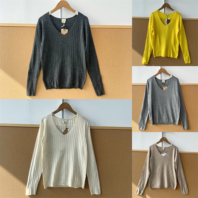 2X1-23柔软亲肤！软糯多色V领坑条针织衫女修身内搭打底衫Z25-11