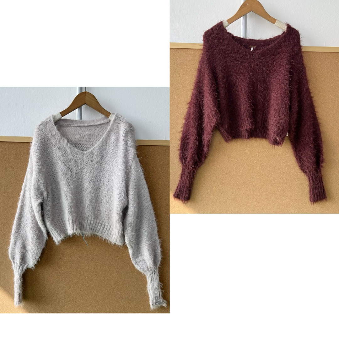 南1-55韩版V领毛毛针织衫秋冬短款简约慵懒风显瘦百搭上衣Z25-10