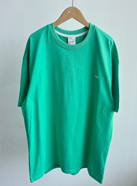 南8-18夏季美式绿色重磅高克重小字母潮流宽松情侣款短袖T恤H25-4