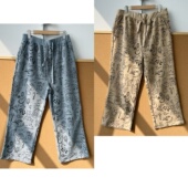 2O1 Z25 31秋冬款 松紧高腰加绒趣味卡通图案印花直筒阔腿休闲裤