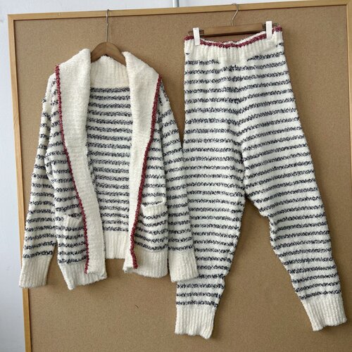 3X-35瑕疵品日系家居服高级感条纹半边绒秋冬季保暖无扣上衣Y26-8