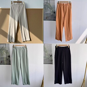 楼9A-23女士休闲裤纯色宽松百搭舒适通勤设计感显瘦直筒长裤Y26-2