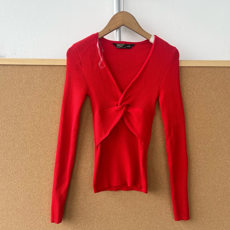 2V1-21秋冬V领扭结设计感辣妹纯欲风修身显瘦长袖女针织衫Z25-10