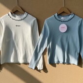 上衣宽松显瘦木耳边套头Y26 圆领针织衫 字母刺绣长袖 77儿童款