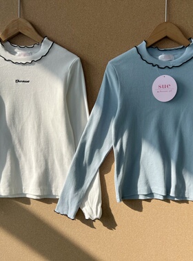 2J-77儿童款字母刺绣长袖圆领针织衫上衣宽松显瘦木耳边套头Y26-1