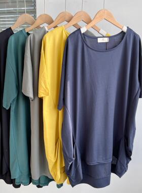 微瑕夏季薄款圆领打底衫外穿宽松舒适百搭不规则下摆上衣T恤H12