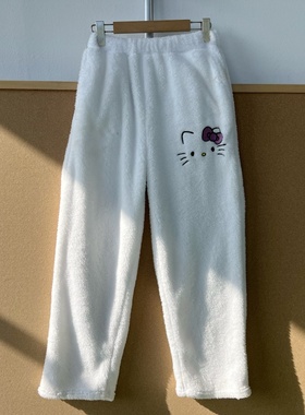 2O-49加绒松紧高腰抽绳凯蒂猫刺绣女休闲软糯家居裤可外穿Z26-1