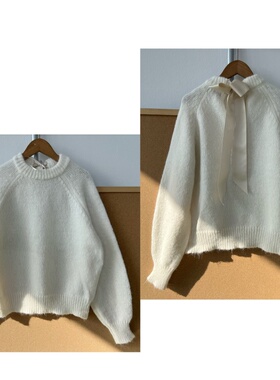 R3-65秋冬温柔女毛衣简约百搭后背系带蝴蝶结软糯舒适上衣Z25-11