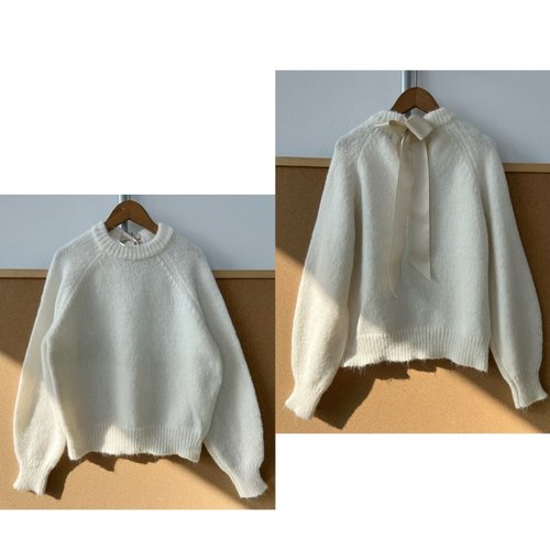 R3-65秋冬温柔女毛衣简约百搭后背系带蝴蝶结软糯舒适上衣Z25-11