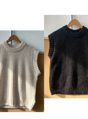 A4-113针织无袖马甲圆领套头慵懒风坑条韩版叠穿老钱风经典Y25-12