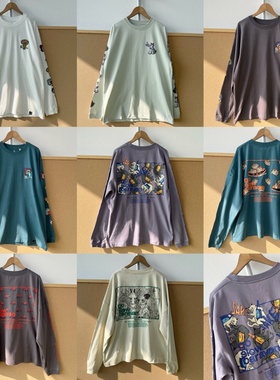 2V1-33高货！长袖圆领设计感卡通印花趣味套头上衣舒适Y25-12