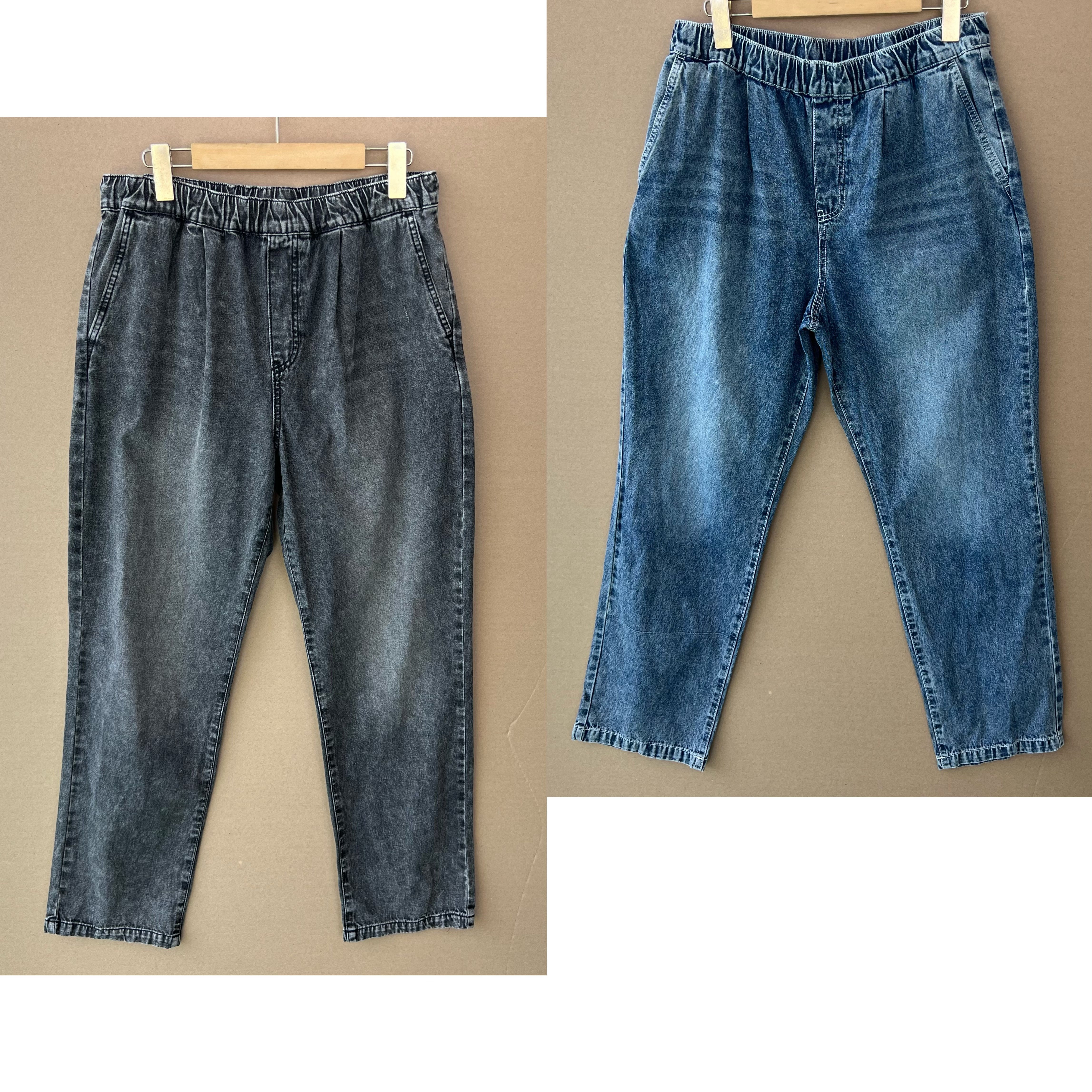 2O1-4默认无抽绳！设计感松紧腰简约时尚修身显瘦舒适牛仔裤H25-9