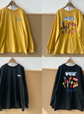 2T-96春秋美式复古街头糖果印花字母男女同款长袖T恤打底衫H26-2