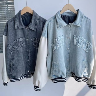 短款 长袖 外套字母水洗美式 复古宽松韩版 设计感Y25 49春秋季