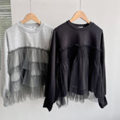 楼10A 卫衣显瘦休闲舒适百搭上衣H25 2日系春秋款 纱网拼接长袖