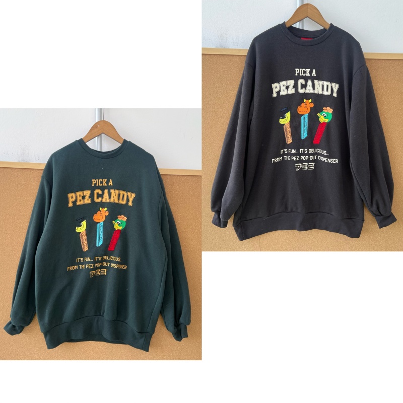 2n-91秋冬加绒复古卡通印花慵懒风做旧圆领套头长袖上衣潮Z25-10